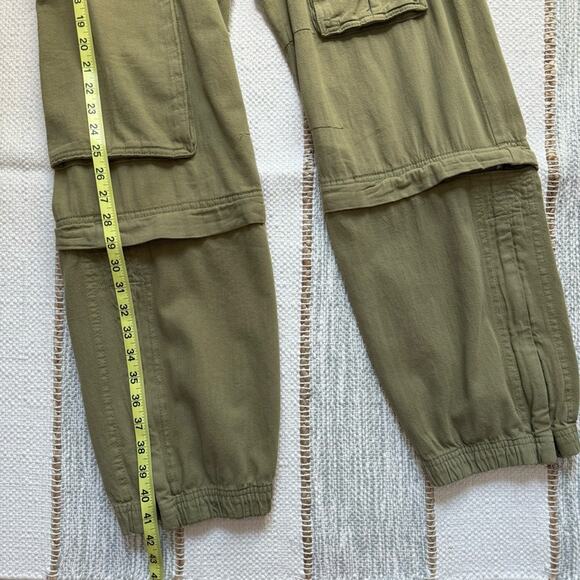 Zara Khaki Olive Green Mid Rise Straight Leg Slouchy Transformable Cargo Pants 2 - Picture 5 of 13